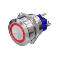 Metzler - Push button latching 25mm - LED Circular Illumination Red - IP67 IK10 - Stainless steel - Flat - Soldering contacts