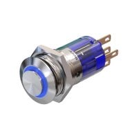 Metzler - Druckschalter 16mm - LED Ringbeleuchtung Blau - IP67 IK10 - Edelstahl - Hervorstehend - Lötkontakte