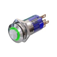 Metzler - Druckschalter 16mm - LED Ringbeleuchtung Grün - IP67 IK10 - Edelstahl - Hervorstehend - Lötkontakte