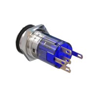 Metzler - Push button momentary 16mm - LED Circular Illumination Blue - IP67 IK10 - Stainless steel - Protruding - Soldering contacts