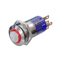 Metzler - Push button momentary 16mm - LED Circular Illumination Red - IP67 IK10 - Stainless steel - Protruding - Soldering contacts