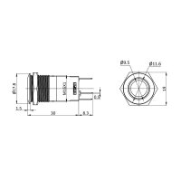 Metzler - Drucktaster 16mm - LED Ringbeleuchtung Weiß - IP67 IK10 - Edelstahl - Flach - Lötkontakte