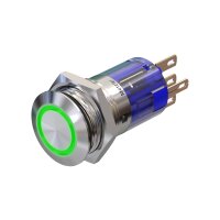 Metzler - Druckschalter 16mm - LED Ringbeleuchtung Grün - IP67 IK10 - Edelstahl - Flach - Lötkontakte