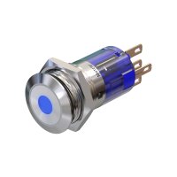 Metzler - Push button latching 16mm - LED Spotlight Blue - IP67 IK10 - Stainless steel - Flat - Soldering contacts