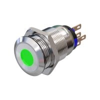 Metzler - Drucktaster 19mm - LED Punktbeleuchtung Grün - IP67 IK10 - Edelstahl - Flach - Lötkontakte