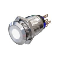 Metzler - Drucktaster 19mm - LED Punktbeleuchtung Weiß - IP67 IK10 - Edelstahl - Flach - Lötkontakte