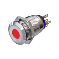 Metzler - Druckschalter 19mm - LED Punktbeleuchtung Rot - IP67 IK10 - Edelstahl - Flach - Lötkontakte