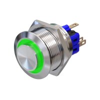 Metzler - Push button momentary 25mm - LED Circular Illumination Green - IP67 IK10 - Stainless steel - Protruding - Soldering contacts