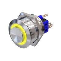 Metzler - Drucktaster 25mm - LED Ringbeleuchtung Gelb - IP67 IK10 - Edelstahl - Hervorstehend - Lötkontakte