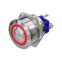 Metzler - Push button momentary 25mm - LED Circular Illumination Red - IP67 IK10 - Stainless steel - Domed - Soldering contacts