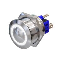Metzler - Push button momentary 25mm - LED Circular Illumination White - IP67 IK10 - Stainless steel - Domed - Soldering contacts
