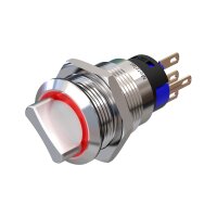 Metzler - Interrupteur rotatif 19mm - Illumination annulaire LED 230 V Rouge - IP50 IK10 - Acier inoxydable - Contacts à souder