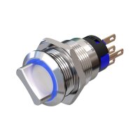 Metzler - Drehschalter 19mm - LED Ringbeleuchtung 230 V Blau - IP50 IK10 - Edelstahl - Lötkontakte