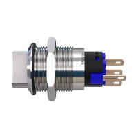 Metzler - Interrupteur poussoir 19mm - Illumination annulaire LED 230 V Bleu - IP50 IK10 - Acier inoxydable - Contacts à souder