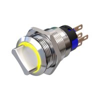 Metzler - Drehschalter 19mm - LED Ringbeleuchtung 230 V Gelb - IP50 IK10 - Edelstahl - Lötkontakte