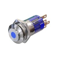 Metzler - Push button momentary 16mm - LED Spotlight Blue - IP67 IK10 - Stainless steel - Protruding - Soldering contacts