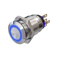 Metzler - Drucktaster 19mm - LED Ringbeleuchtung 230 V Blau - IP67 IK10 - Edelstahl - Flach - Lötkontakte