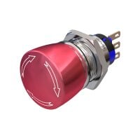 Metzler - Push button latching 19mm - IP50 IK10 - Stainless steel - Emergency stop - Soldering contacts