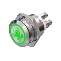Metzler - Push button momentary 19mm - LED Symbol Bell Green - IP67 IK10 - Stainless steel - Flat - Screwed contacts