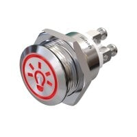 Metzler - Push button momentary 19mm - LED Symbol Light Red - IP67 IK10 - Stainless steel - Flat - Screwed contacts