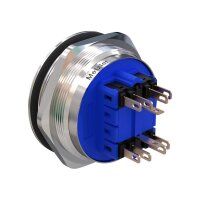 Metzler - Drucktaster 40mm - LED Ringbeleuchtung Blau - IP67 IK10 - Edelstahl - 2-polig - Hervorstehend - Lötkontakte