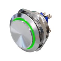 Metzler - Push button momentary 40mm - LED Circular Illumination Green - IP67 IK10 - Stainless steel - Bipolar - Protruding - Soldering contacts