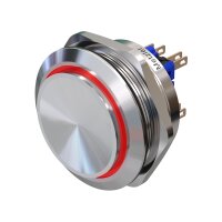 Metzler - Bouton poussoir momentané 40mm - Illumination annulaire LED Rouge - IP67 IK10 - Acier inoxydable - Bi-polaire - Sailli - Contacts de soudage
