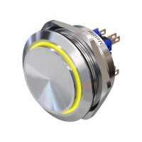 Metzler - Push button momentary 40mm - LED Circular Illumination Yellow - IP67 IK10 - Stainless steel - Bipolar - Protruding - Soldering contacts
