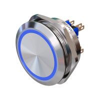 Metzler - Push button momentary 40mm - LED Circular Illumination Blue - IP67 IK10 - Stainless steel - Bipolar - Flat - Soldering contacts