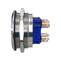 Metzler - Drucktaster 40mm - LED Ringbeleuchtung Blau - IP67 IK10 - Edelstahl - 2-polig - Flach - Lötkontakte