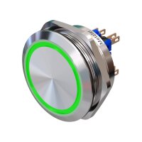 Metzler - Push button momentary 40mm - LED Circular Illumination Green - IP67 IK10 - Stainless steel - Bipolar - Flat - Soldering contacts