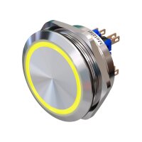 Metzler - Bouton poussoir momentané 40mm - Illumination annulaire LED Jaune - IP67 IK10 - Acier inoxydable - Bi-polaire - Plat - Contacts de soudage