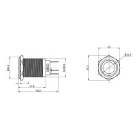 Metzler - Bouton poussoir momentané 19mm - Illumination annulaire LED Blanc - IP67 IK10 - Aluminium - Plat - Connexion par soudage