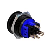 Metzler - Push button momentary 25mm - LED Circular Illumination Blue - IP67 IK10 - Aluminium - Flat - Connection via soldering