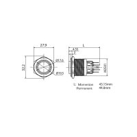Metzler - Drucktaster 25mm - LED Ringbeleuchtung Blau - IP67 IK10 - Aluminium - Flach - Lötanschluss